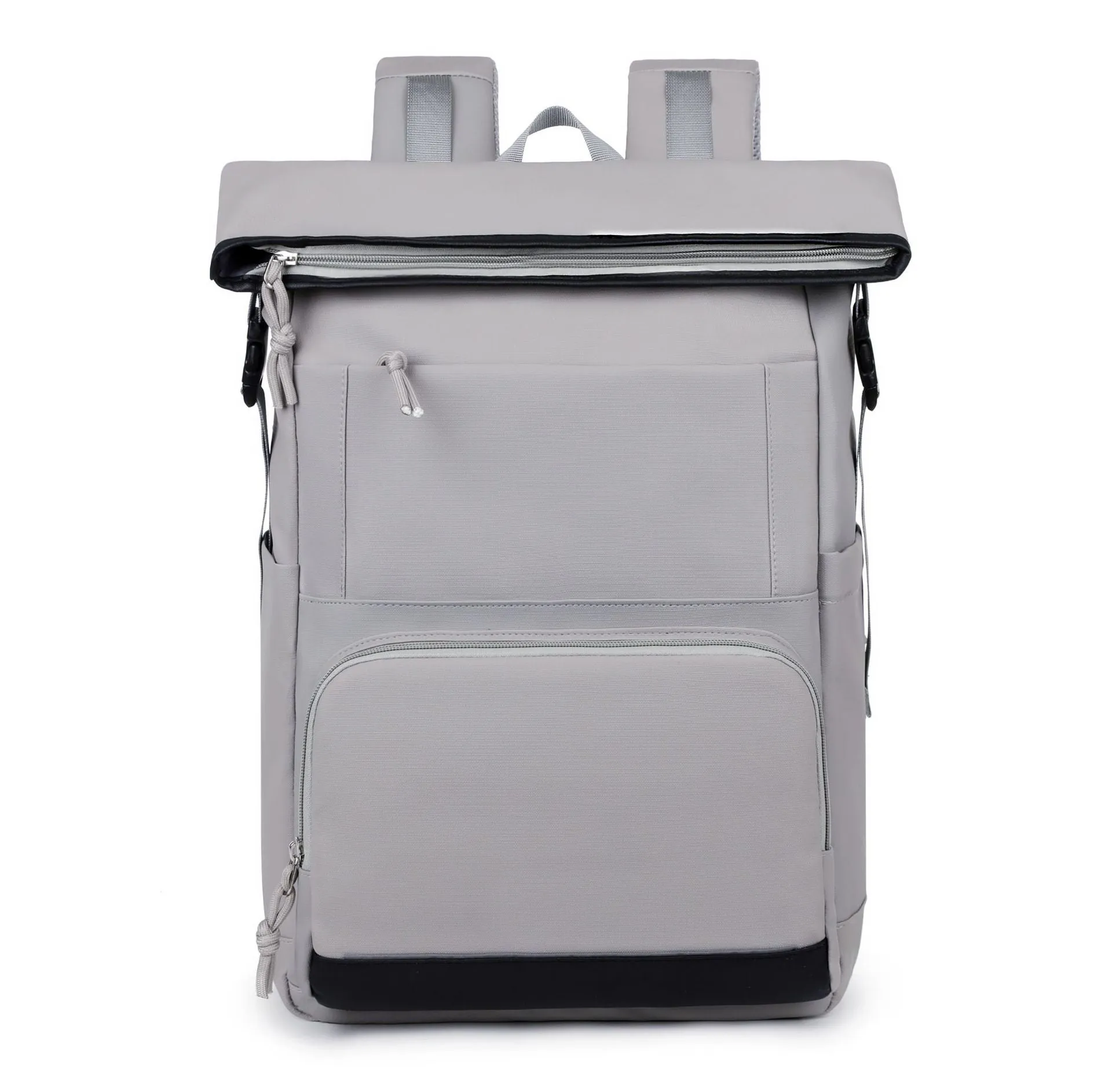 Unisex large capacity solid colour PU casual backpack in black, light gray, pink, and Milky White