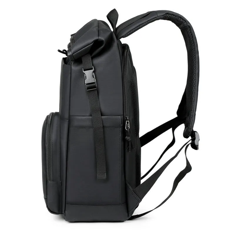 Unisex large capacity solid colour PU casual backpack in black, light gray, pink, and Milky White