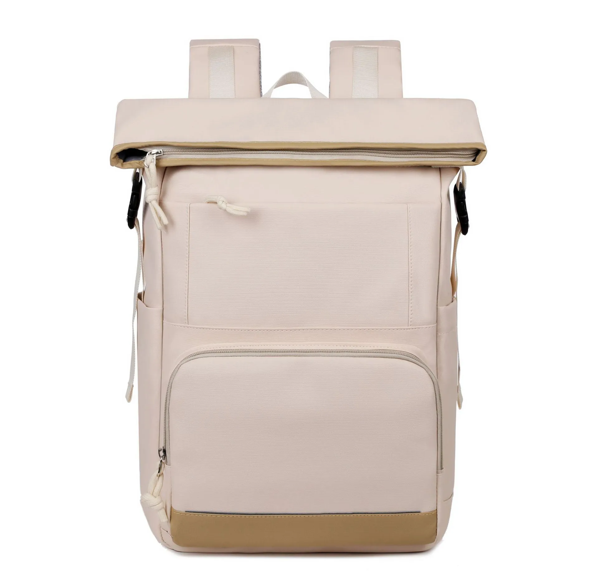 Unisex large capacity solid colour PU casual backpack in black, light gray, pink, and Milky White