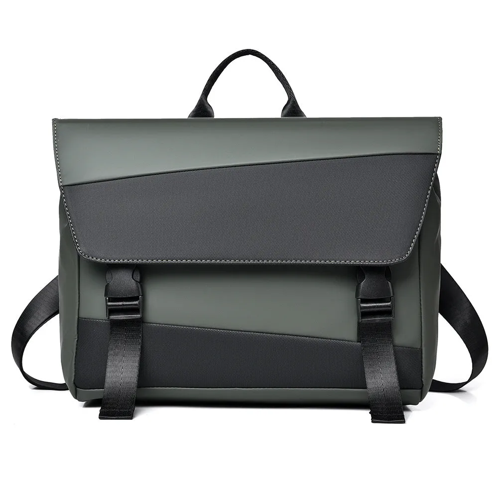 Men's black shoulder bag with large capacity, Derm material, visible sewing line detail, urban simplicity style