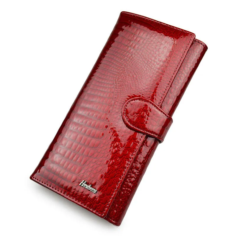 Women's genuine leather crocodile pattern coin purse with pigskin lining in red colour