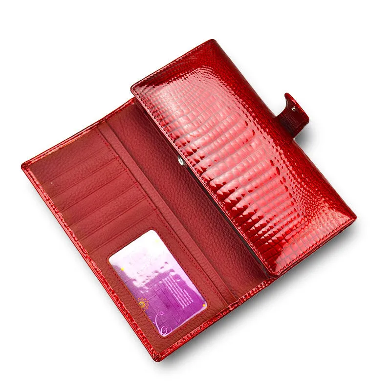 Women's genuine leather crocodile pattern coin purse with pigskin lining in red colour