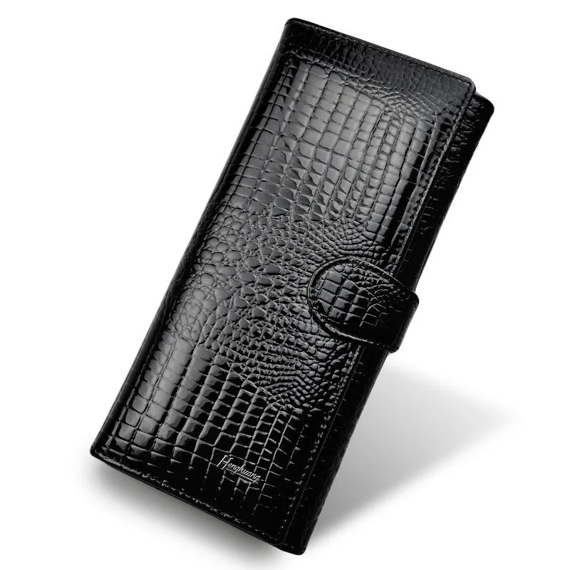 Women's genuine leather crocodile pattern coin purse with pigskin lining in red colour
