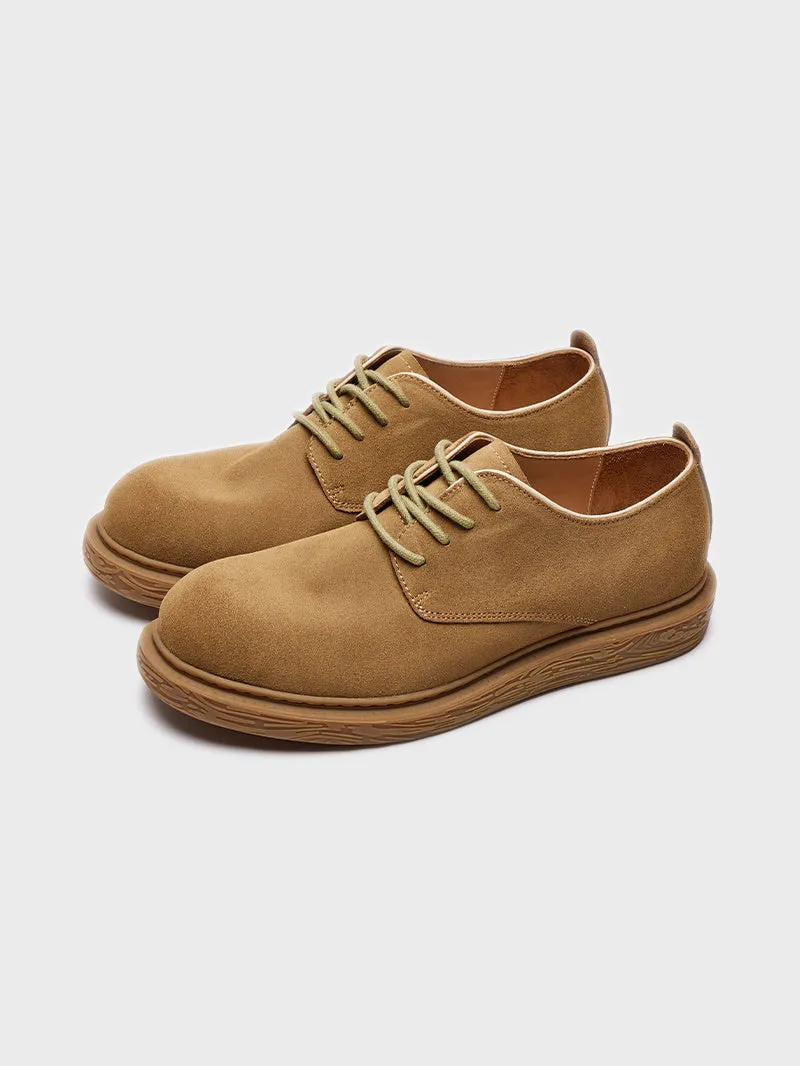 American retro outdoor waterproof cowhide derby work shoes for men in light brown, lace-up style