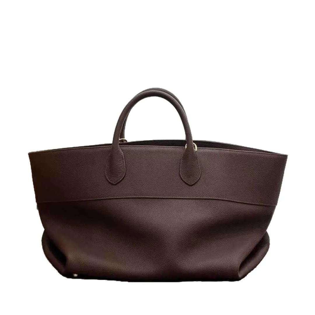 Simple crossbody first layer cowhide genuine leather large capacity tote bag in Black urban simplicity style