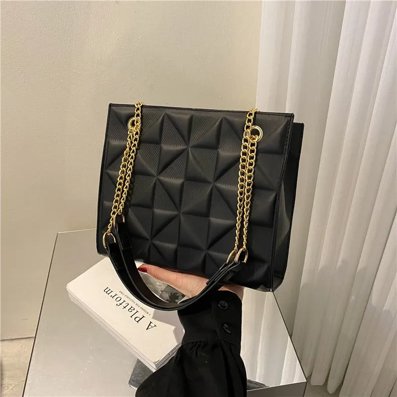 Women's PU leather shoulder messenger bag with plaid rhombus design, horizontal square shape, open pocket, mobile phone compartment