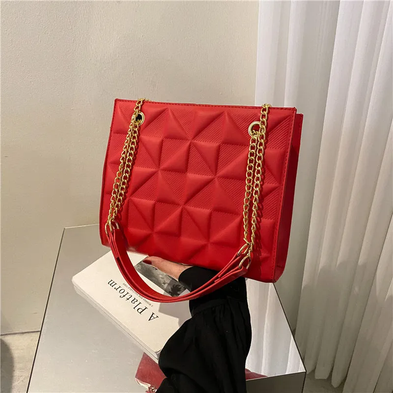 Women's PU leather shoulder messenger bag with plaid rhombus design, horizontal square shape, open pocket, mobile phone compartment