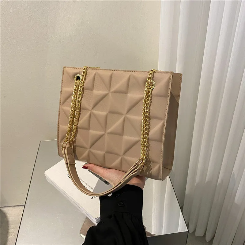 Women's PU leather shoulder messenger bag with plaid rhombus design, horizontal square shape, open pocket, mobile phone compartment