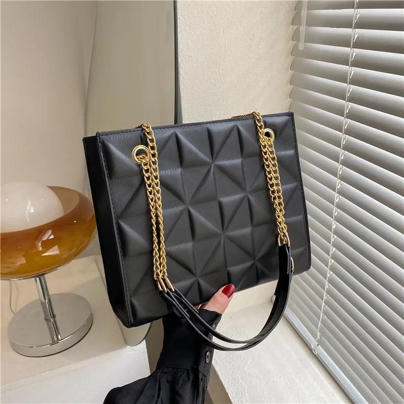 Women's PU leather shoulder messenger bag with plaid rhombus design, horizontal square shape, open pocket, mobile phone compartment