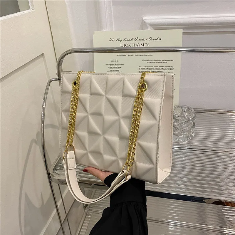 Women's PU leather shoulder messenger bag with plaid rhombus design, horizontal square shape, open pocket, mobile phone compartment