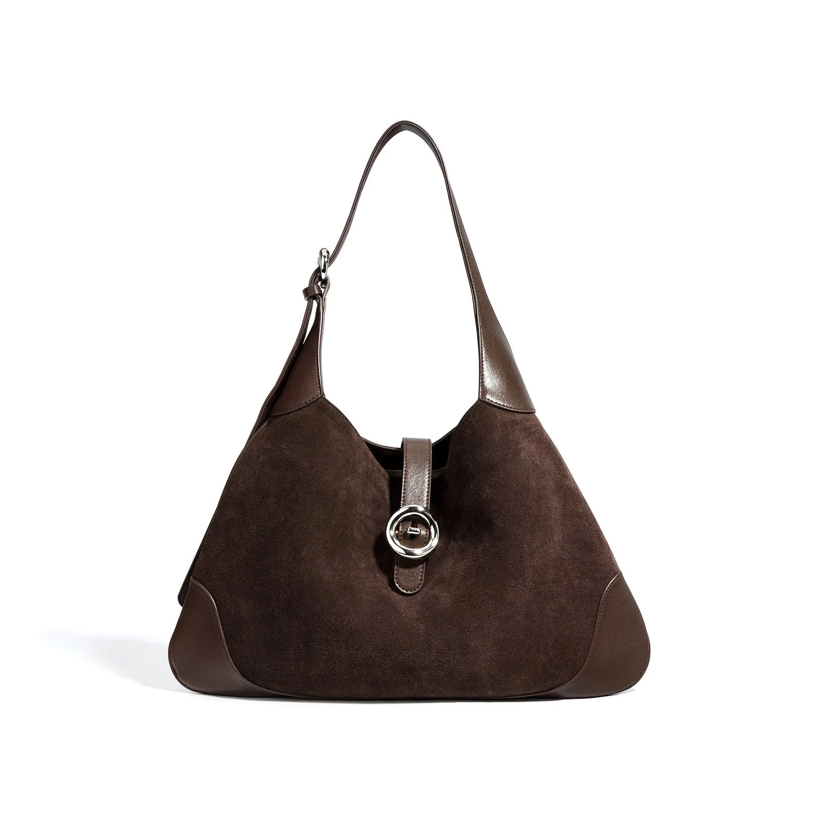 New retro commuter shoulder bag in matte cowhide with outer pocket, available in black colour