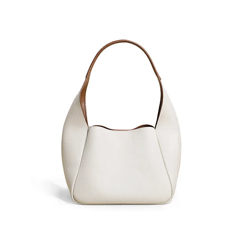 Top layer cowhide genuine leather women's shoulder bag in camel colour, horizontal square shape with sewing thread detail
