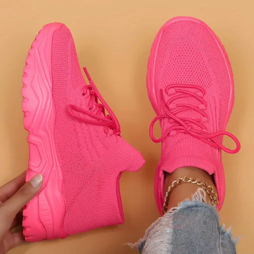 Plus size women's breathable mesh lazy shoes with platform mid heel in solid colour