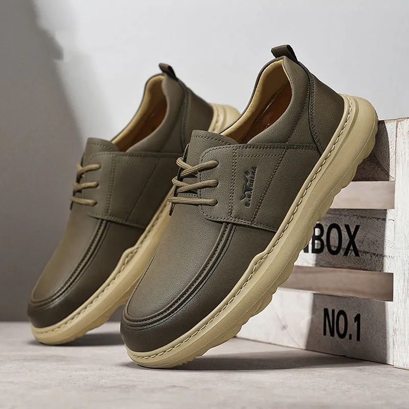 Men's casual leather shoes with lightweight rubber foam sole, plain surface, available in yellow and gray, sizes 38-44