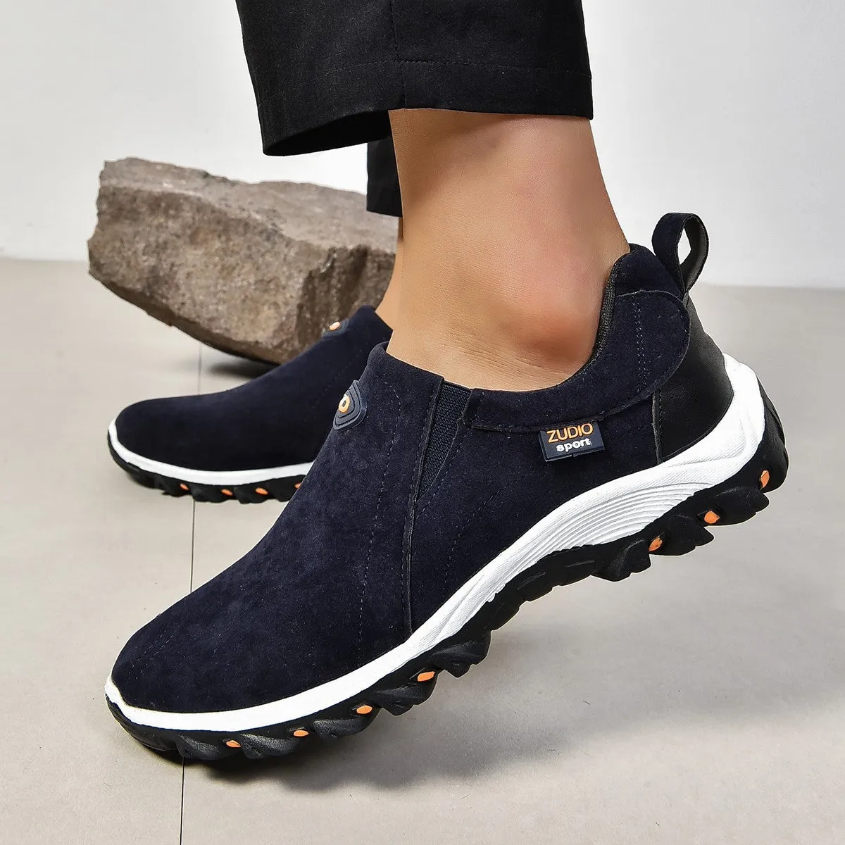 Men's thin round head shallow mouth oversleeve shoes in multiple colours with rubber sole