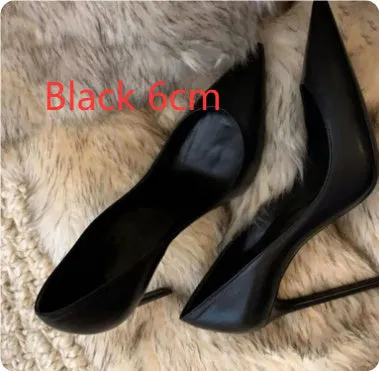 Women's black PU pump shoe with stiletto heel upgrade reinforcement version on a light background