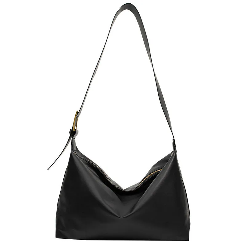Large capacity simple PU tote bag in black, brown, or coffee colour with single shoulder strap and no lining