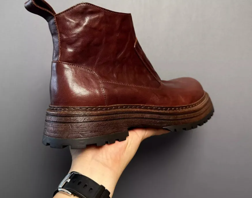 Retro Chelsea men's winter worker boot, mid-top, horse leather, black, zip closure, rubber sole