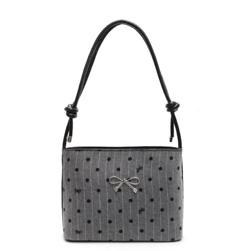 Canvas polka dot bow crossbody bag in PU with double shoulder straps horizontal square shape