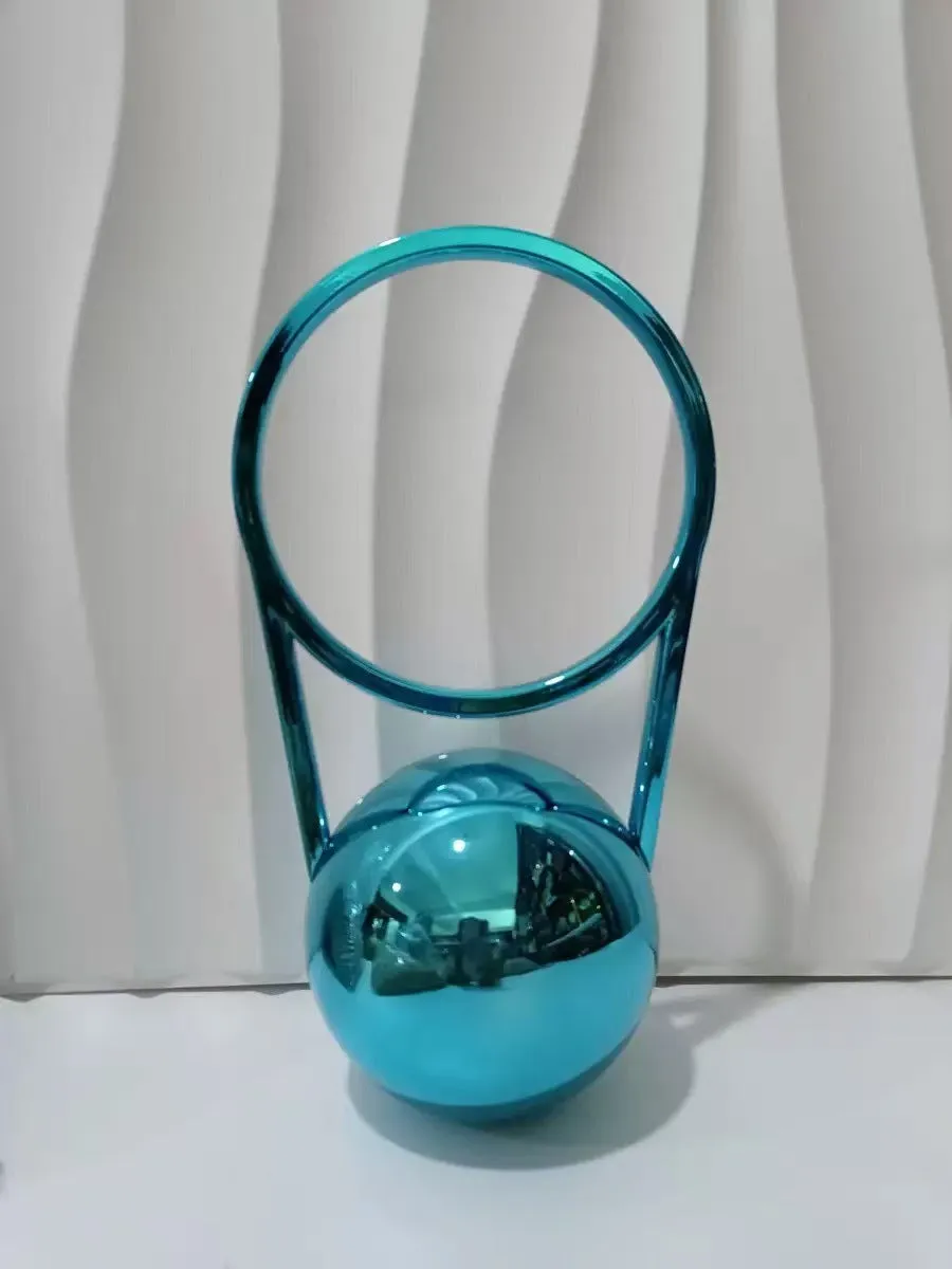 Round hard-shell PVC dinner bag with ball electroplating handle, 25x11x15cm, in silver with stitching detail and slit pocket