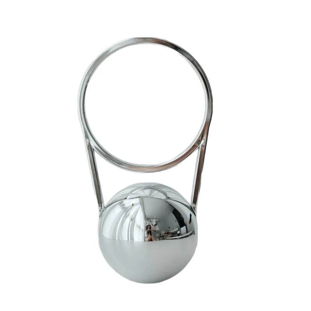 Round hard-shell PVC dinner bag with ball electroplating handle, 25x11x15cm, in silver with stitching detail and slit pocket