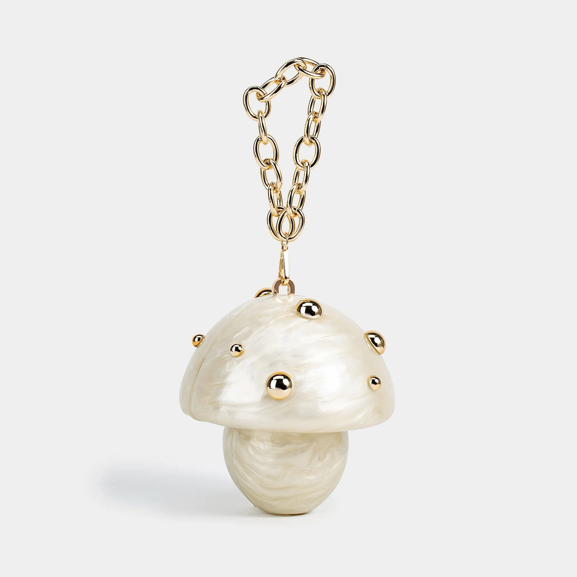 Portable oval mushroom acrylic handbag in milky white with open pocket and cotton lining