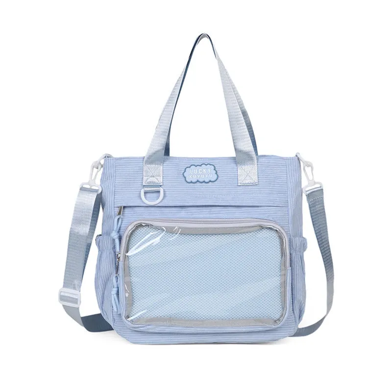 Large capacity transparent crossbody bag in beige with nylon build and single shoulder strap