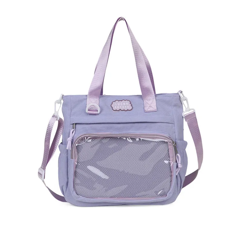 Large capacity transparent crossbody bag in beige with nylon build and single shoulder strap