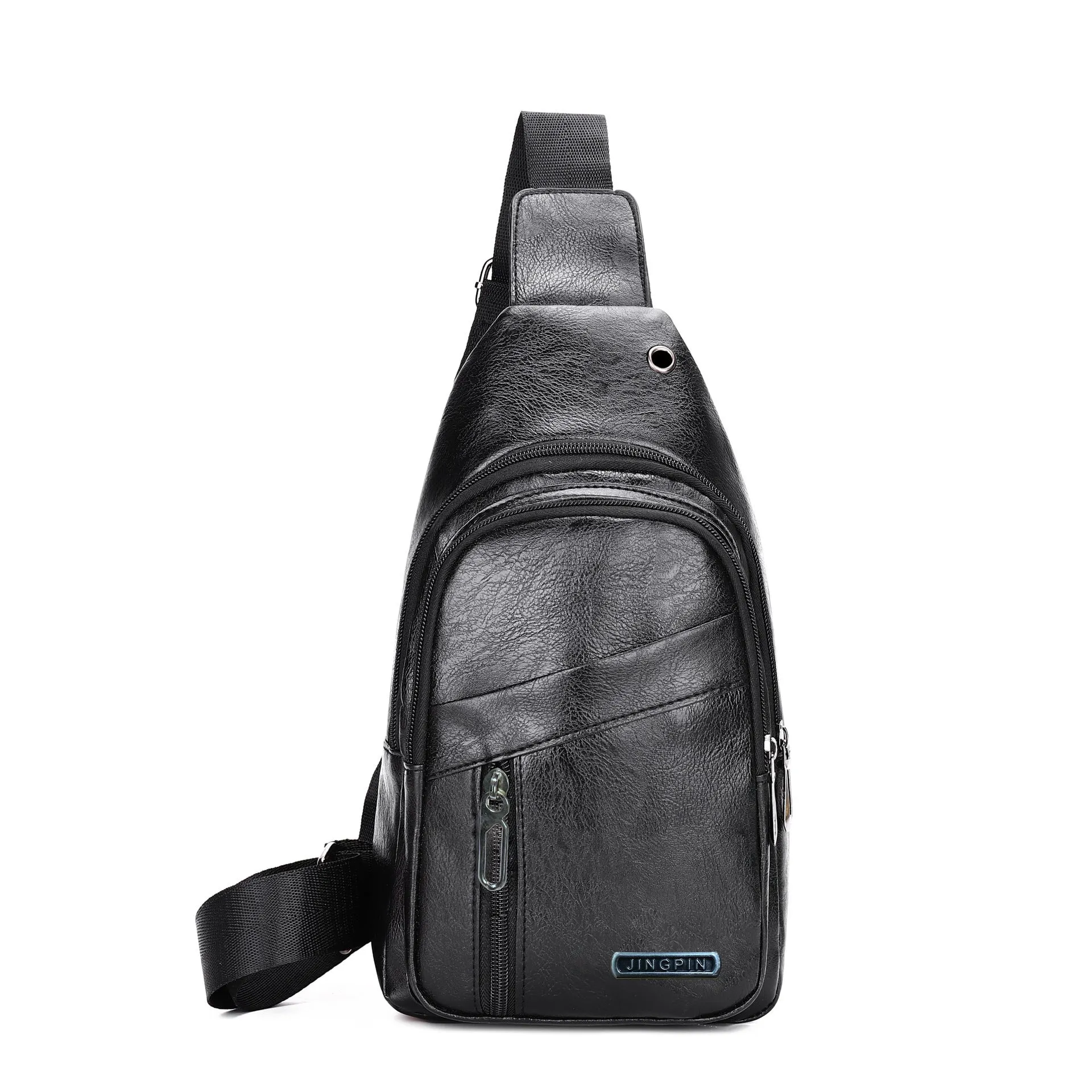 Men's multi-layer waterproof PU crossbody shoulder bag in urban simplicity style, available in black