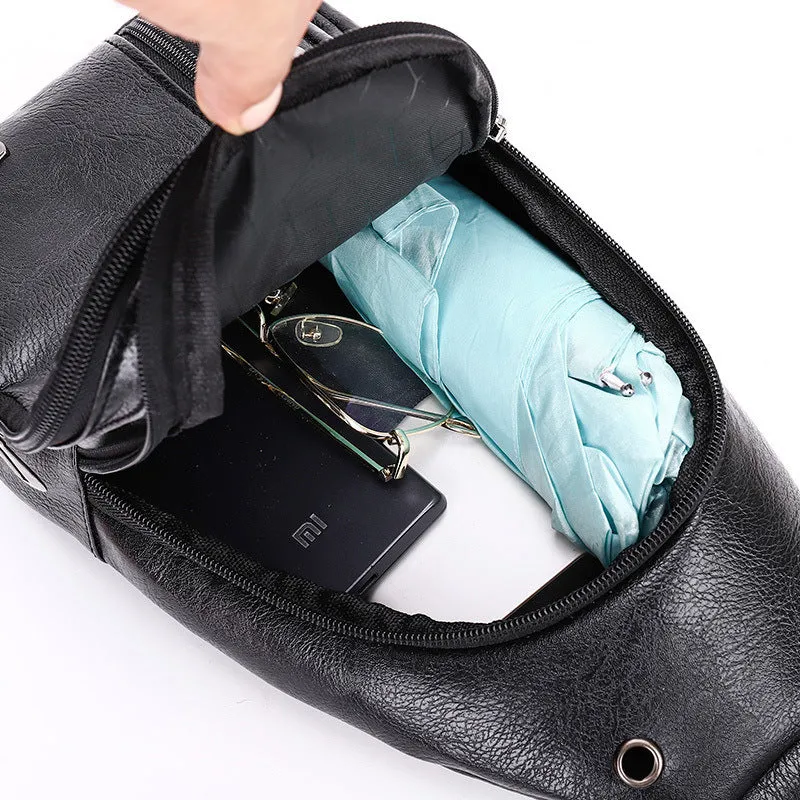 Men's multi-layer waterproof PU crossbody shoulder bag in urban simplicity style, available in black