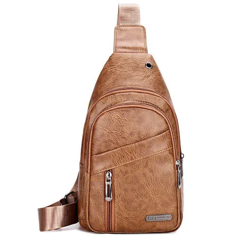 Men's multi-layer waterproof PU crossbody shoulder bag in urban simplicity style, available in black