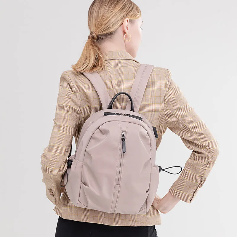 Women's Korean-style simple business travel backpack in dirty pink, Oxford cloth, with computer pocket, small A4 size