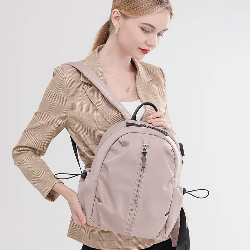 Women's Korean-style simple business travel backpack in dirty pink, Oxford cloth, with computer pocket, small A4 size