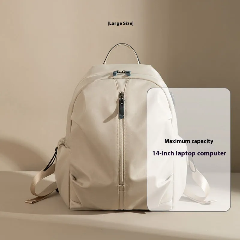 Women's Korean-style simple business travel backpack in dirty pink, Oxford cloth, with computer pocket, small A4 size