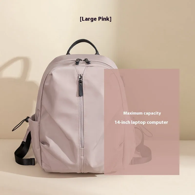 Women's Korean-style simple business travel backpack in dirty pink, Oxford cloth, with computer pocket, small A4 size
