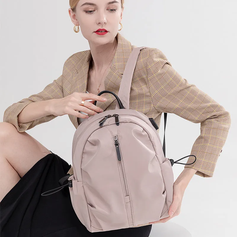 Women's Korean-style simple business travel backpack in dirty pink, Oxford cloth, with computer pocket, small A4 size
