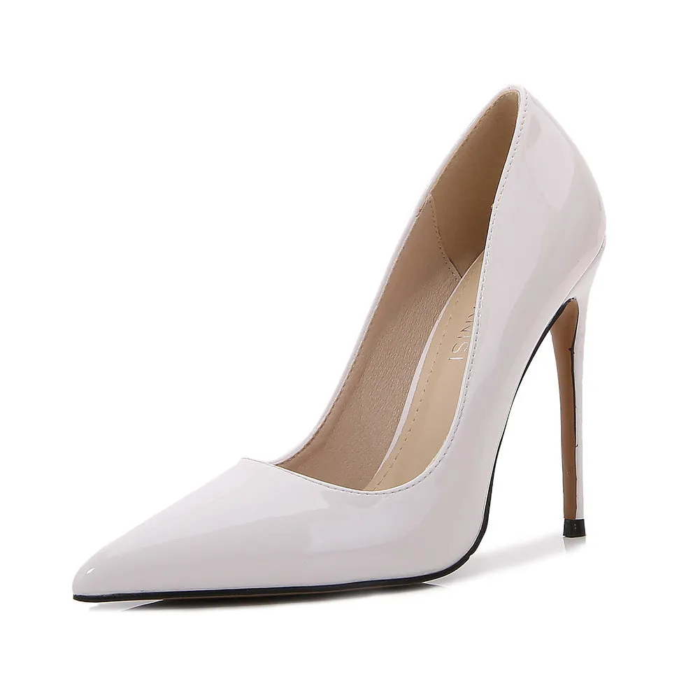 Women's large size pointed toe 12cm stiletto heel high heels in solid colour, size 35-46