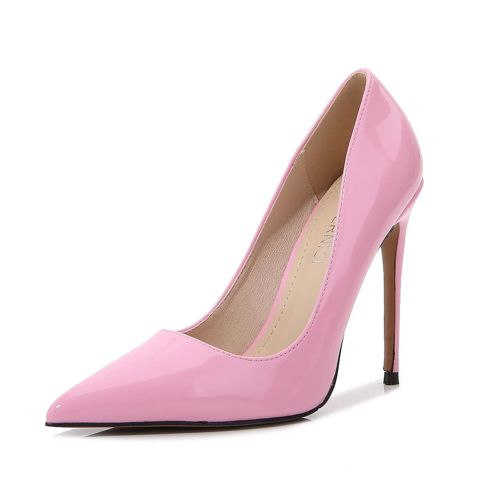 Women's large size pointed toe 12cm stiletto heel high heels in solid colour, size 35-46