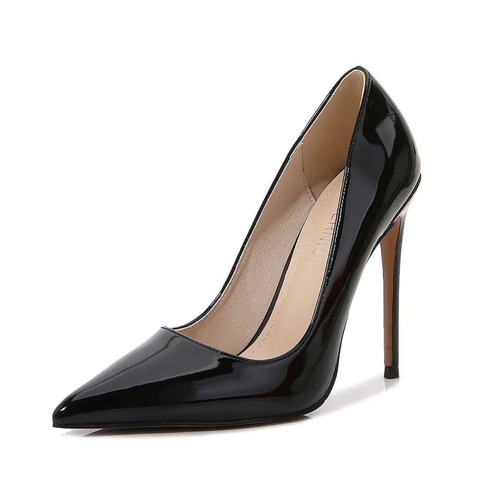 Women's large size pointed toe 12cm stiletto heel high heels in solid colour, size 35-46