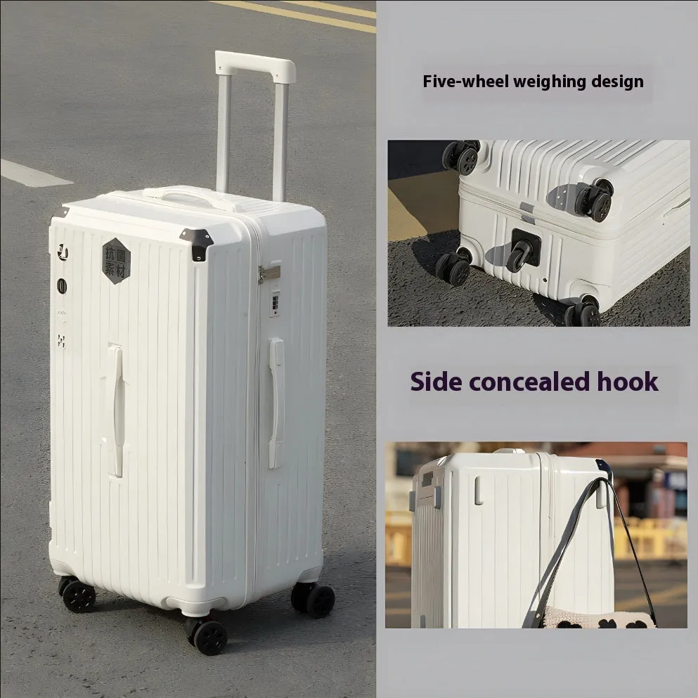 Super large capacity travel trolley case with five-wheel universal wheels in Ivory White finish