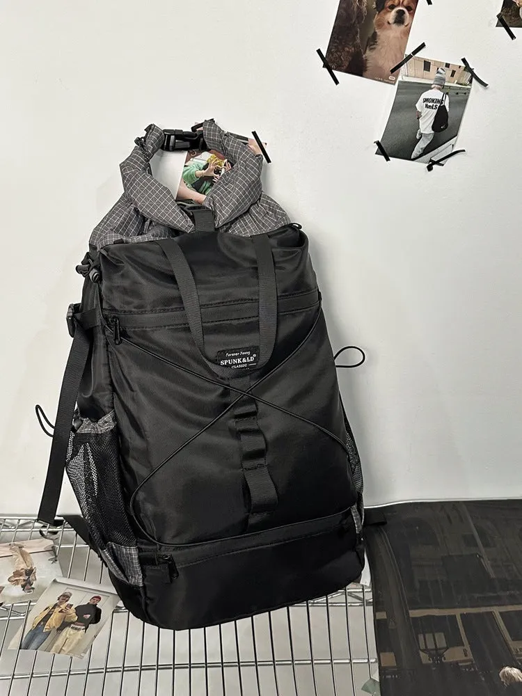 Nylon backpack in solid colour, large capacity, 30x18x48 cm, unisex design for travel and daily use
