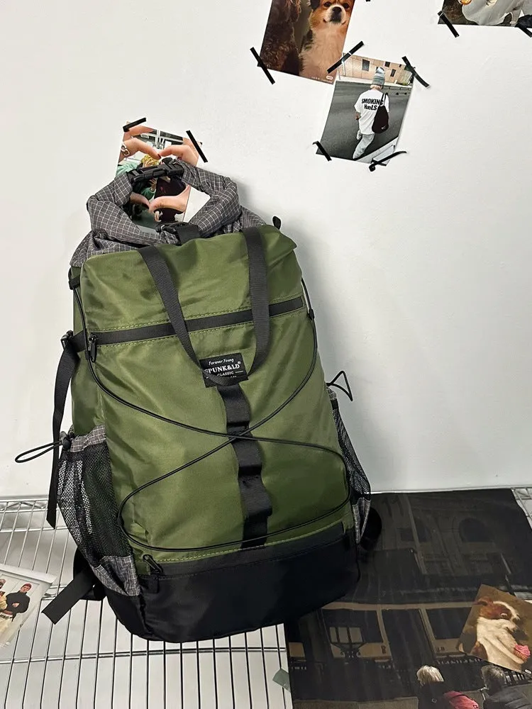Nylon backpack in solid colour, large capacity, 30x18x48 cm, unisex design for travel and daily use