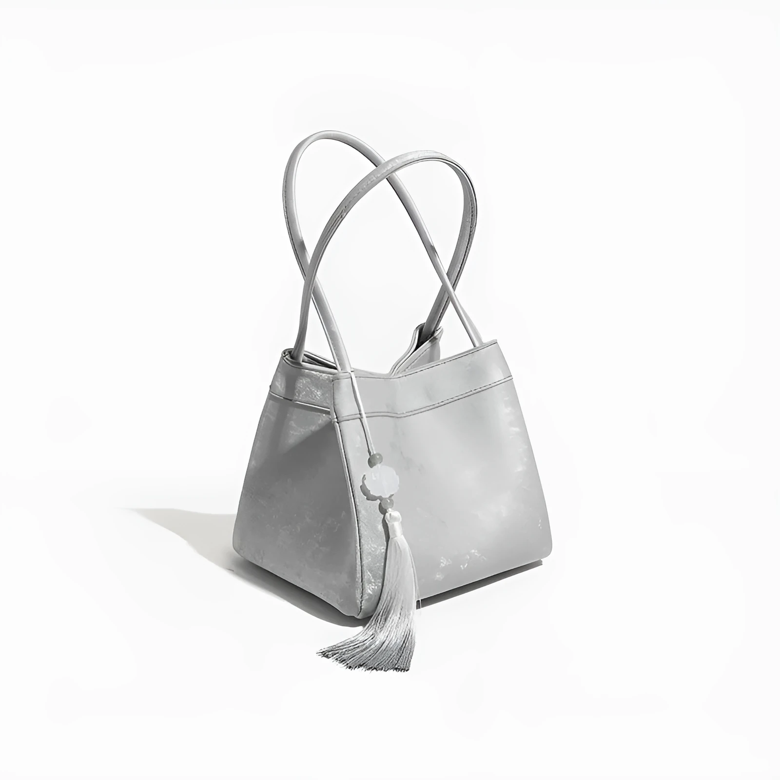 Portable shoulder crossbody bag in black PU leather with open pocket outer and sewing thread detail