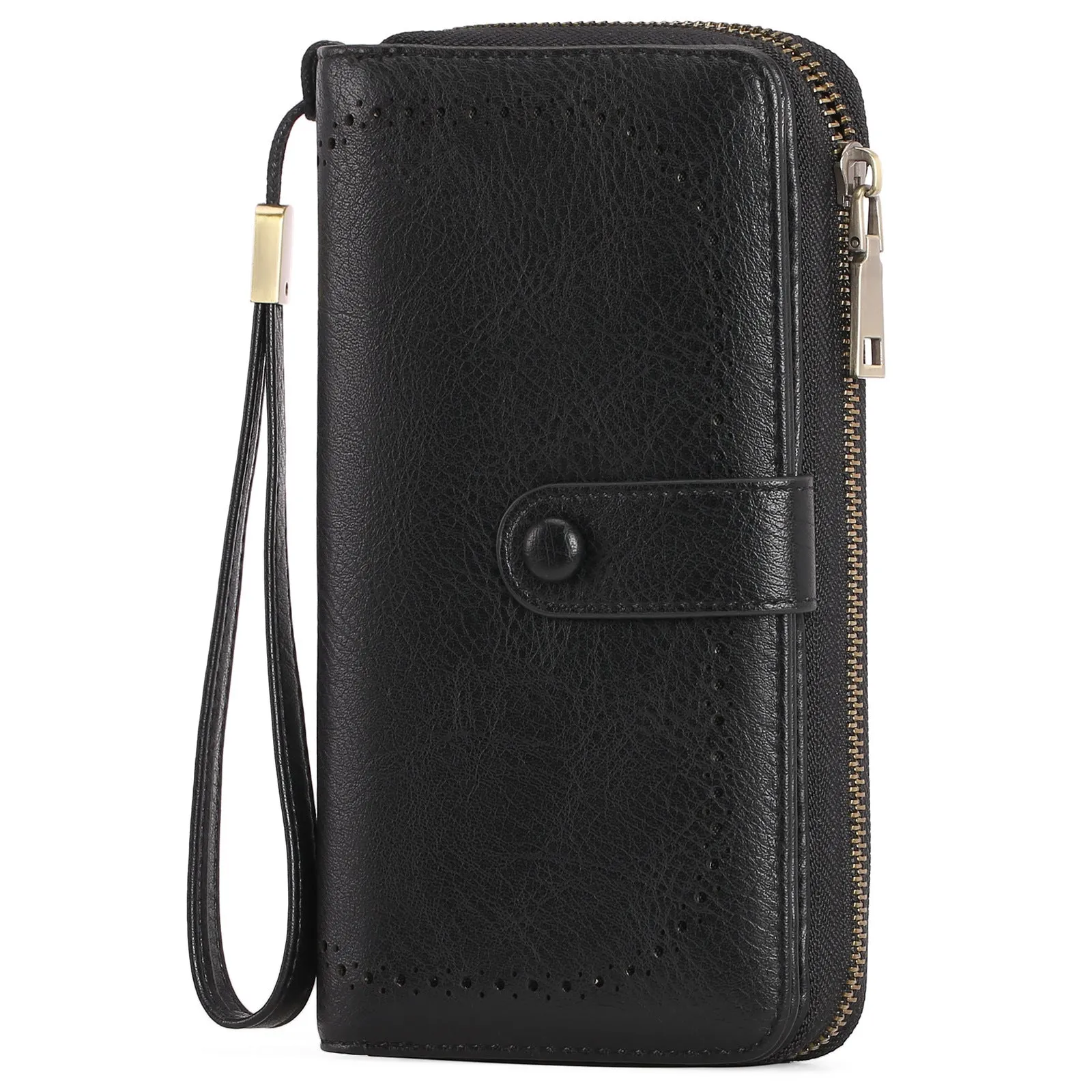 Light brown expanding card holder wallet for women showing multiple card slots and anti-theft swiping feature.