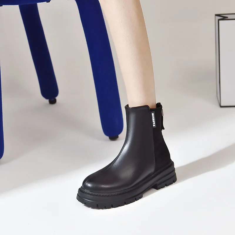 Large size women's platform Martin boots in solid colour, black, low tube, rubber sole