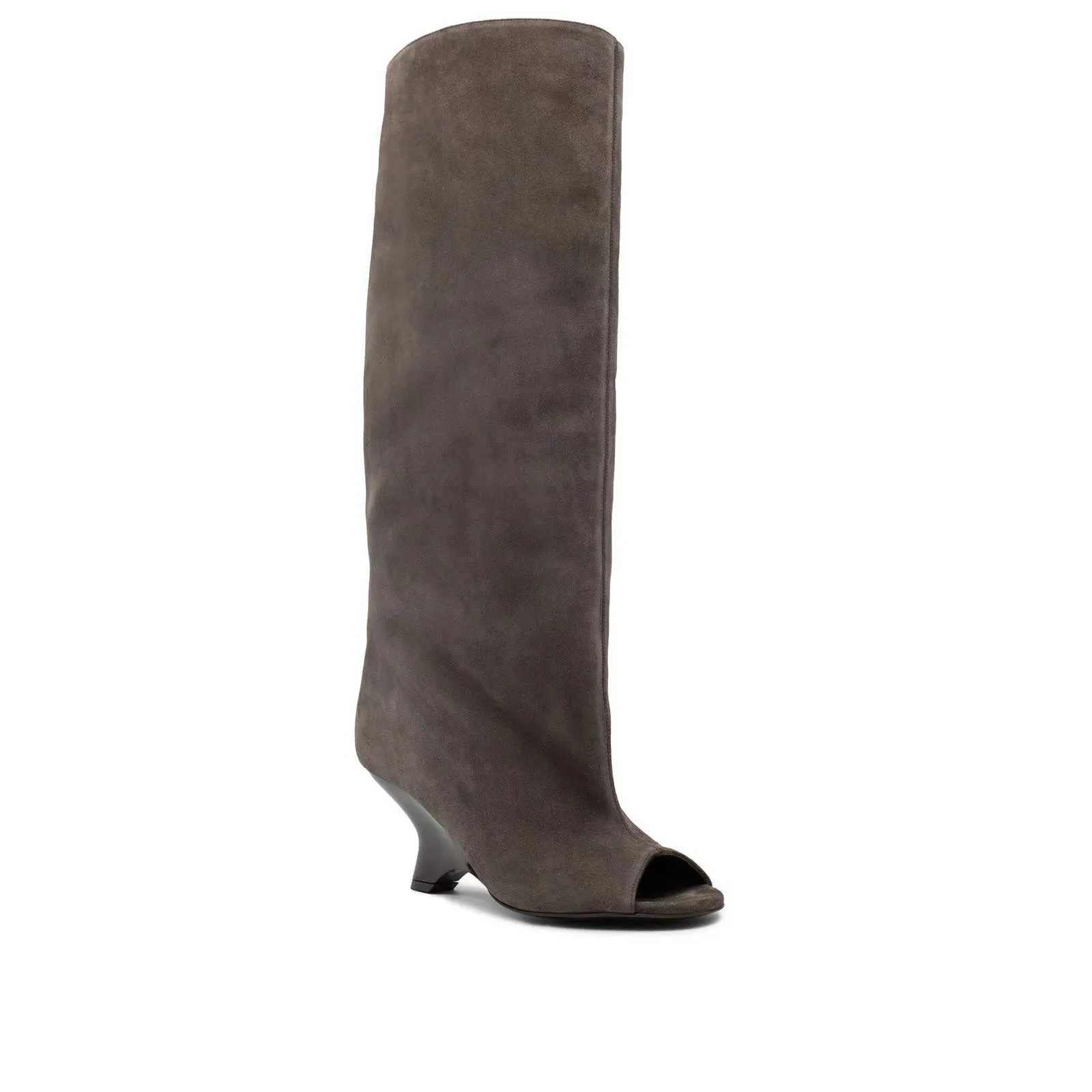Women's peep toe wedge suede sandal boots in apricot, tassel detail, rubber sole