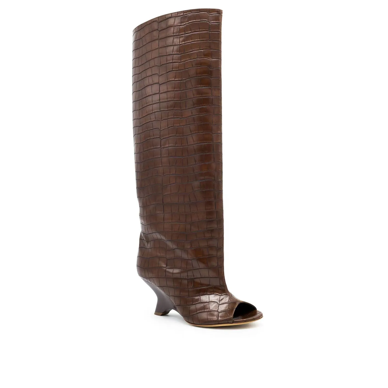 Women's peep toe wedge suede sandal boots in apricot, tassel detail, rubber sole