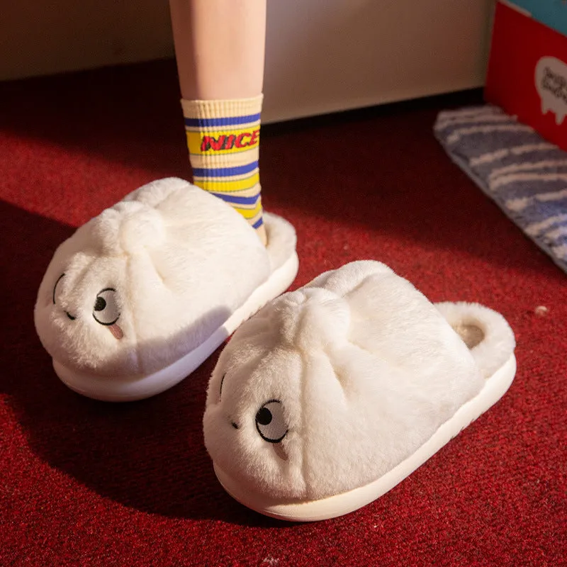 New indoor cotton slippers for women with suede upper and EVA sole, French fries design, available in multiple sizes.