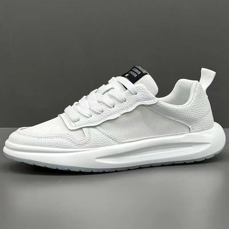 Men's breathable mesh casual shoes in white and yellow with rubber sole, size 39 to 43