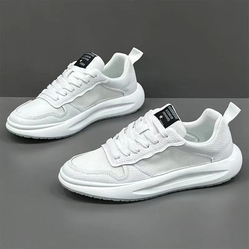 Men's breathable mesh casual shoes in white and yellow with rubber sole, size 39 to 43